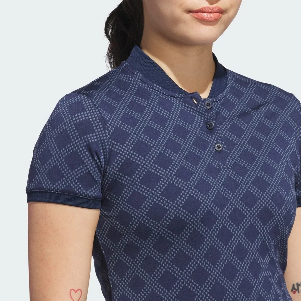 Adidas Ultimate365 Jacquard Navy Short Sleeve Polo Shirt Womens Size‎ M NWT